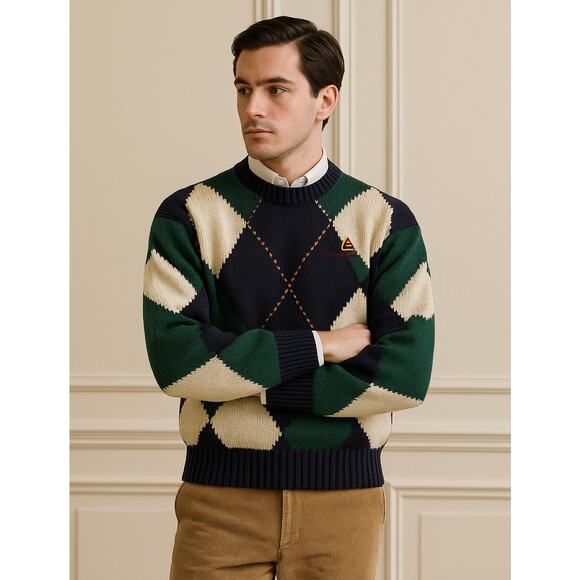 Vintage Argyle Sweater Preppy Academia Old Money Golfcore Ivy League Heritage L - Picture 1 of 8